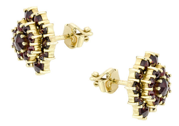 Czech Bohemian Garnet Victorian Stud Earrings in 14K Yellow Gold and Sterling Silver Vermeil - Item: E181SP - Image: 2