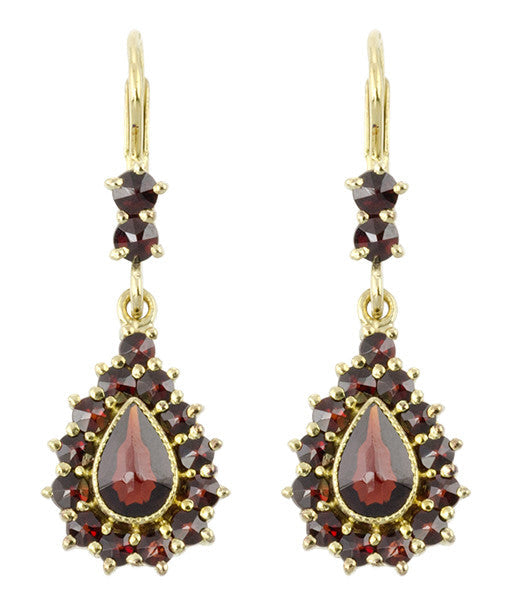 Victorian Bohemian Czech Garnet Pear Shape Teardrop Earrings in 14K Gold and Sterling Silver Vermeil