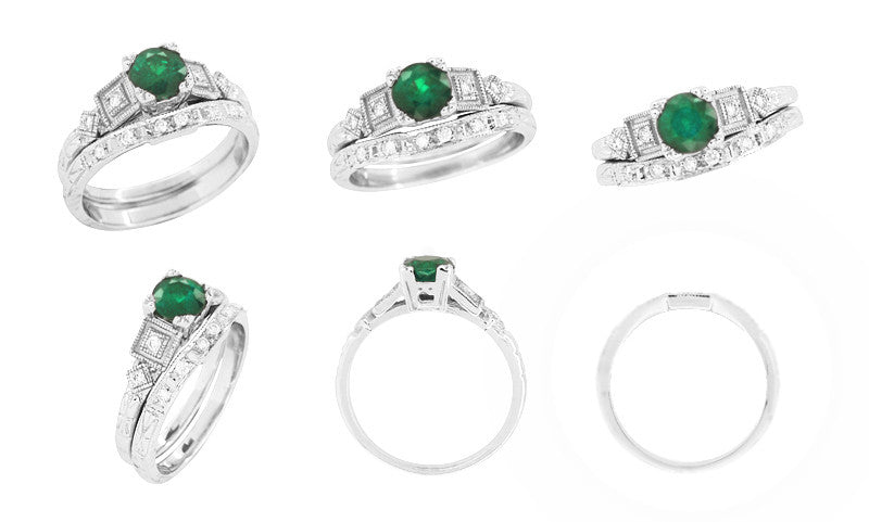 Emerald Bridal Ring Set - R155 Emerald Engagement Ring with WR155W Wedding Band
