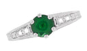 Art Deco Emerald and Diamond Filigree Engagement Ring in 14 Karat White Gold