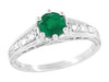 Art Deco Emerald and Diamond Filigree Engagement Ring in Platinum