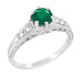 Art Deco Emerald and Diamond Filigree Engagement Ring in Platinum