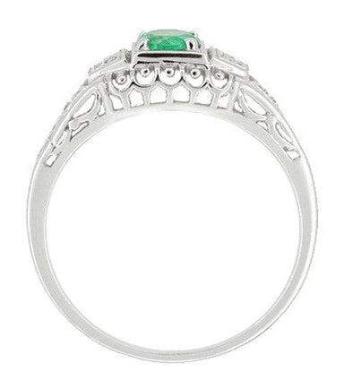 Art Deco Emerald and Diamond Low Profile Filigree Engagement Ring in 14 Karat White Gold - alternate view