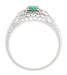 Art Deco Emerald and Diamond Low Profile Filigree Engagement Ring in 14 Karat White Gold