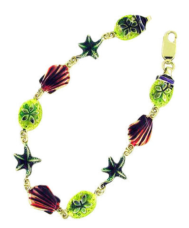 Vintage Enameled Sea Life Bracelet in 14 Karat Yellow Gold