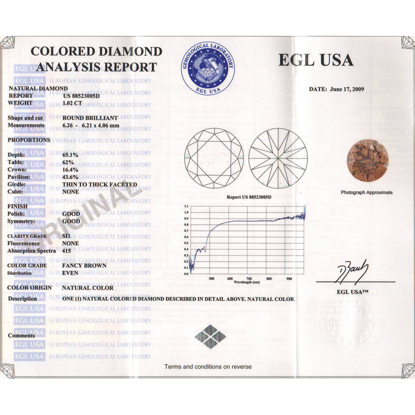 1.02 Carat Loose Fancy Brown Caramel Color Diamond | Natural Round Brilliant SI1 Clarity - Item: D172 - Image: 2