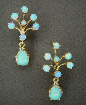 White Opal Peacock Drop Dangle Victorian Antique Earrings In 14 Karat Gold