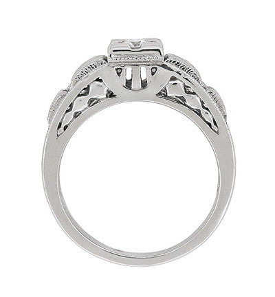Art Deco White Gold Filigree Tiered Diamond Engagement Ring - Low Profile - Item: R160W10-LC - Image: 5