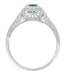 Art Deco Emerald Scrolls Engraved Filigree Engagement Ring in 14 Karat White Gold