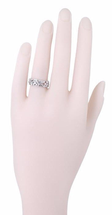 Filigree Calla Lilies Wide Wedding Band in 14 Karat White Gold | 6.6mm - alternate view