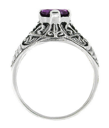 Edwardian Filigree 1 Carat Amethyst Promise Ring in Sterling Silver - alternate view