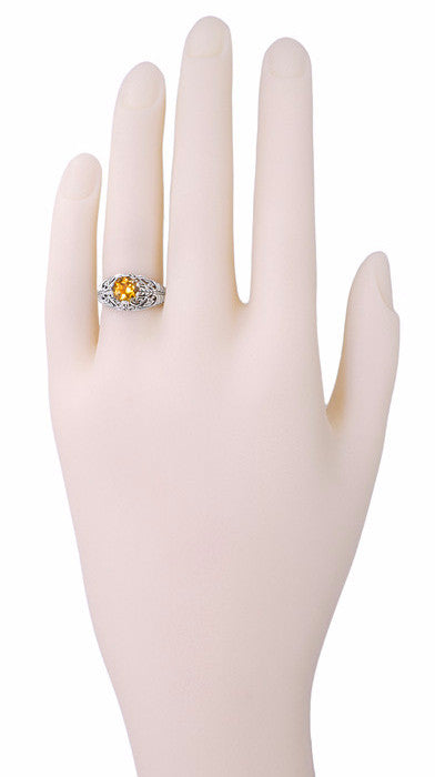 Edwardian Filigree 1 Carat Citrine Promise Ring in Sterling Silver - Item: SSR5 - Image: 3