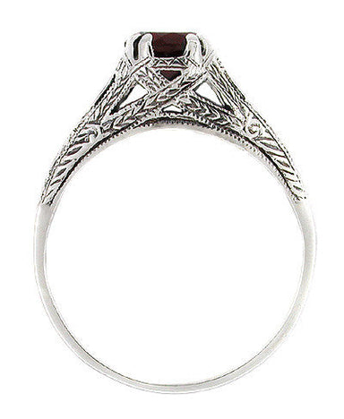 Art Deco Filigree Engraved Almandine Garnet Promise Ring in Sterling Silver - alternate view