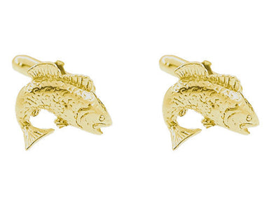 Bass Jumping Fish Cufflinks in Solid 14 Karat Yellow Gold