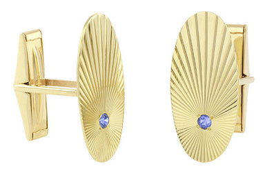 Vintage Mid Century Modern 1950's Starburst Blue Sapphire Cufflinks in 14 Karat Yellow Gold - alternate view