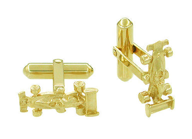 Race Car Cufflinks in 14 Karat Yellow Gold