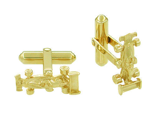 Race Car Cufflinks in 14 Karat Yellow Gold