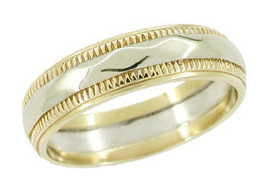 Geometric Vintage Wedding Ring in 14 Karat Yellow and White Gold - Size 6 1/4