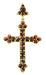 A Victorian Bohemian Garnet Gothic Cross Pendant in Sterling Silver with Yellow Gold Vermeil, featuring a cross with natural rose cut garnets. - CSS11