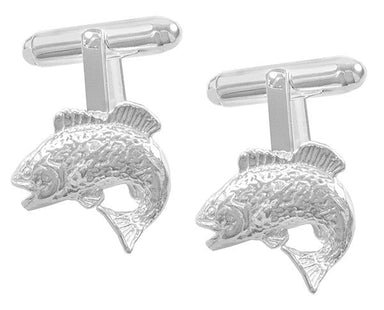 Jumping Bass Fish Cufflinks in Sterling Silver