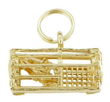 Lobster Trap Charm Pendant - 14K Yellow Gold - with Movable Lobster