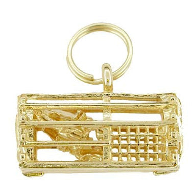 Lobster Trap Charm with Movable Lobster in 14 Karat Gold