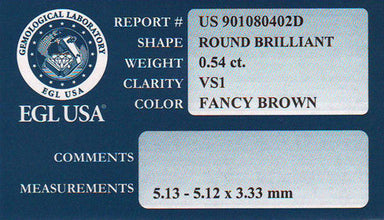 0.54 Carat Natural Caramel Color Loose Fancy Brown Diamond | Round Brilliant VS1 Clarity - alternate view