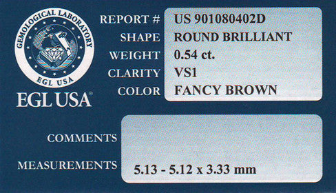 0.54 Carat Natural Caramel Color Loose Fancy Brown Diamond | Round Brilliant VS1 Clarity - Item: D263 - Image: 2