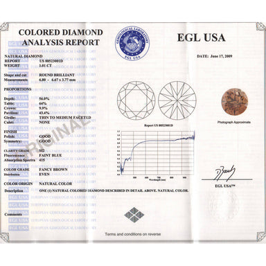 1.01 Carat Velvet Cocoa Fancy Brown Loose Diamond | Natural Color Round Brilliant SI2 Clarity - alternate view