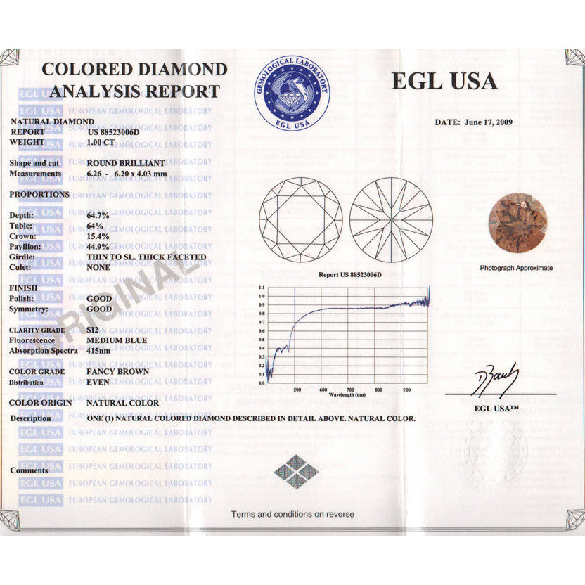 1.00 Carat Brown Sugar Color Natural Fancy Loose Brown Diamond | Round Brilliant SI2 Clarity - Item: D500 - Image: 2