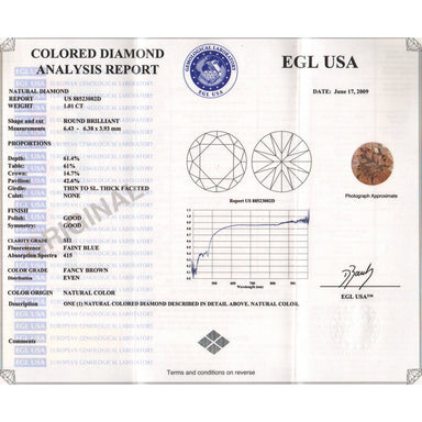 1.01 Carat Loose Natural Fancy Brown Cinnamon Color Diamond | Round Brilliant SI1 Clarity - alternate view