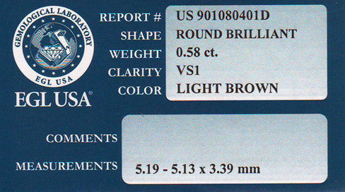 0.58 Carat Peach Color Fancy Light Brown Loose Natural Diamond | Round Brilliant VS1 Clarity - Item: D261 - Image: 3