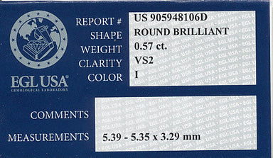 0.57 Carat Loose Diamond I Color VS2 Clarity Natural | Good Cut | EGL USA - alternate view