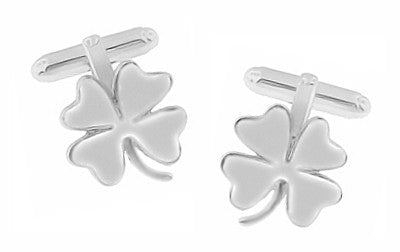 Lucky Four Leaf Clover Shamrock Cufflinks in Sterling Silver