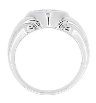 1920's Vintage Style Art Deco Aquamarine Ring for a Man in 14 Karat White Gold - alternate view