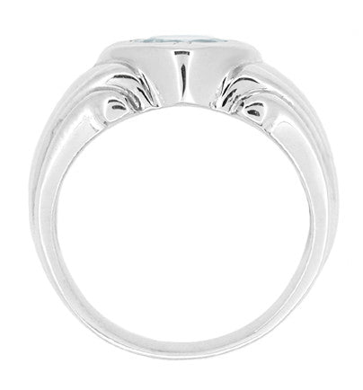 1920's Vintage Style Art Deco Aquamarine Ring for a Man in 14 Karat White Gold - Item: MR112 - Image: 2