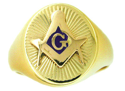 Men's Antique Enameled Mason Ring in 10 Karat Gold