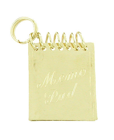 Movable Memo Pad Notebook Charm in 14 Karat Yellow Gold