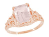 Emerald Cut Morganite Edwardian Filigree Engagement Ring in 14 Karat Rose ( Pink ) Gold