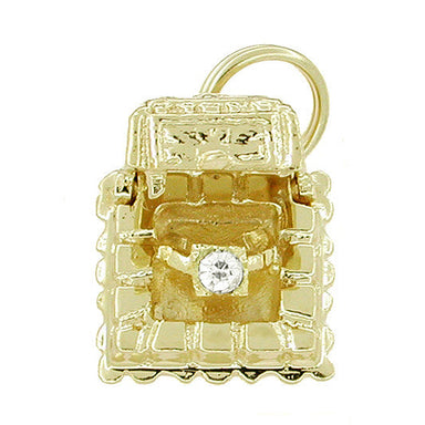 1950's Vintage Movable Diamond Engagement Ring and Ring Box Charm in 14 Karat Gold