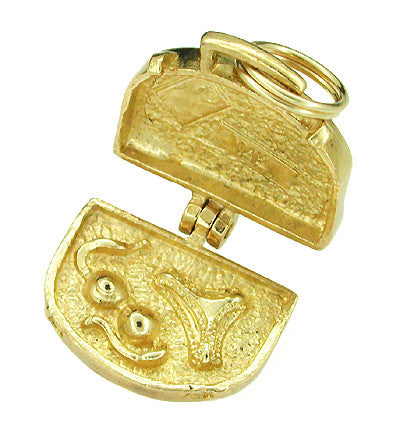 Bra and Panties inside of Vintage Suitcase Charm in Yellow Gold with Open Lid and Bikini Top and Bottom - C141
