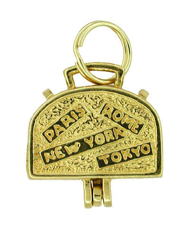 Suitcase Charm in Yellow Gold - Word Travel Pendant Opening Suit Case - C141