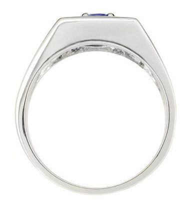 1 Carat Men's Royal Blue Natural Sapphire Ring in 14 Karat White Gold - 1950's Reissue - alternate view