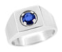1950's Vintage Natural 1 Carat Blue Sapphire Ring for a Man in White Gold - MR102W