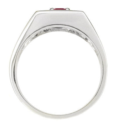 Mid Century Vintage Design 1 Carat Ruby Ring for a Man in 14 Karat White Gold - alternate view