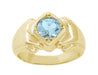 Mens Art Deco Aquamarine Ring in 14 Karat Yellow Gold