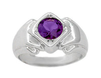 Mens Art Deco Amethyst Ring in 14 Karat White Gold