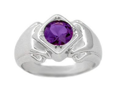 Mens Art Deco Amethyst Ring in 14 Karat White Gold
