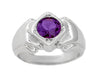 Mens Art Deco Amethyst Ring in 14 Karat White Gold