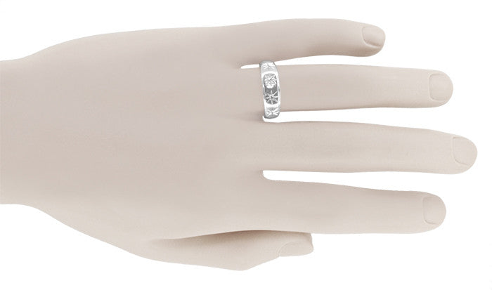 Retro 1950's Men's Tapered Starburst Diamond Wedding Band in White Gold - 7mm - Item: MR122W10-LC - Image: 3